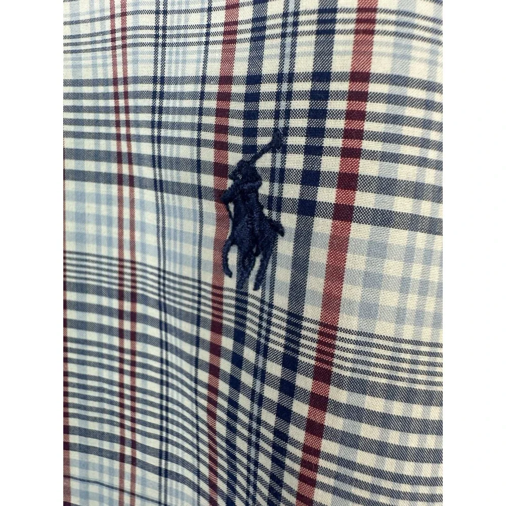 Ralph Lauren Men's 3XLT Blue Red White Plaid Polo Pony Button-Up Stretch Shirt